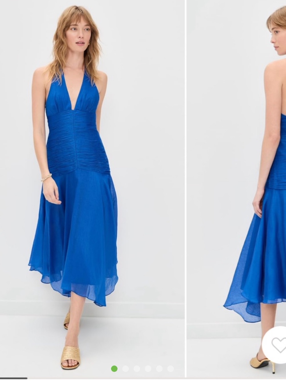 Amur Blue Halter Midi Dress with V-Neck